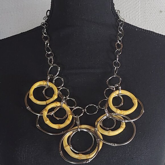 Chico's Vintage Bamboo and Silver Circular Dangle Fringe Statement 22" Necklace - Picture 2 of 16